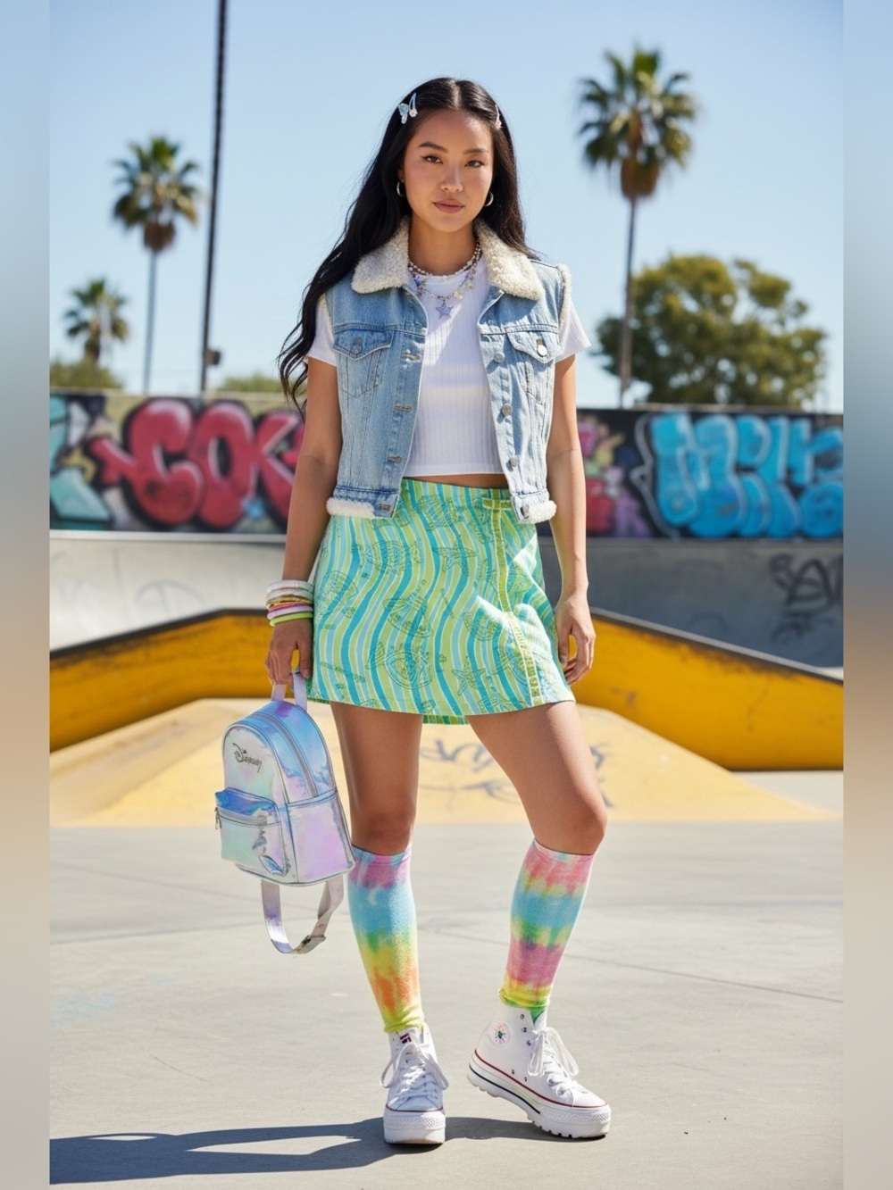Walt Disney World Vintage 90s Green and Blue Patterned Mini Skort